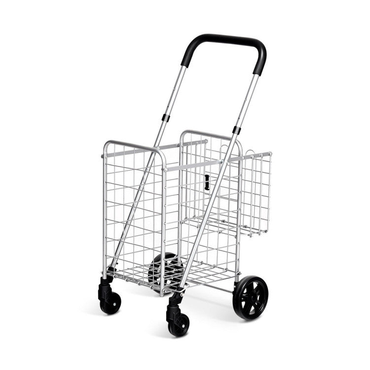 Folding Shopping Basket Rolling Trolley with Adjustable Handle