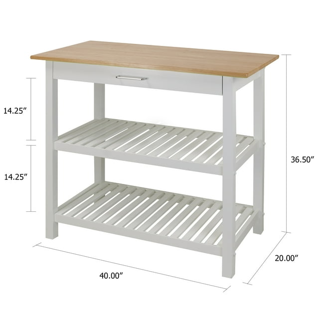 Kitchen Island Bar Station with Hardwood Counter and Storage, White