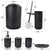 Bathroom Accessories Set of 6, Plastic Trash Can, Toothbrush Cup Soap Dish, Tumbler Toilet Brush with Holder, Multicolor Decoration, Black