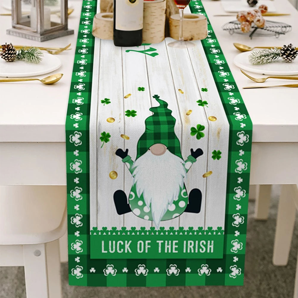 Green Irish St. Patrick's Day Table Runner Embroidered Holiday Party Decor