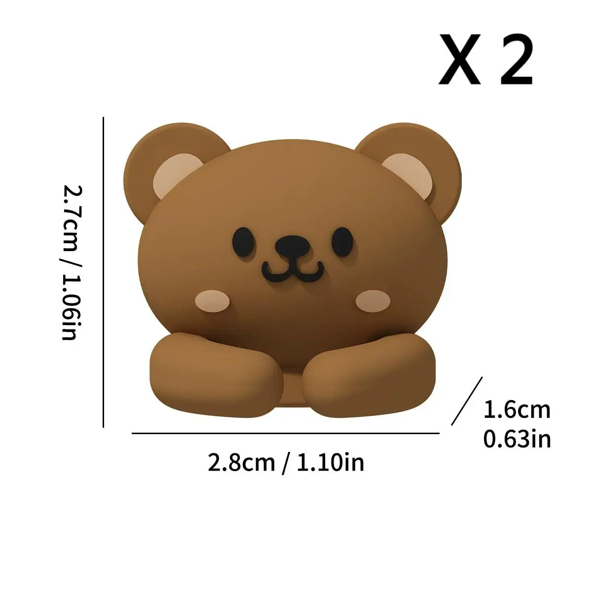 Cute Desktop Cable Organizer 2PCS Holder Winder Clips (Brown Bear)