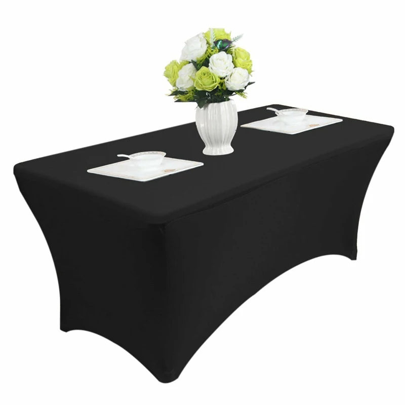 Table Cloth Elastic Stretch 2 Pack Rectangular 6FT Table Cover Wedding, Black