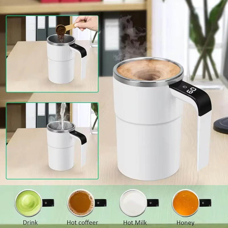 Smart Self-Stirring Coffee Mug with LED Temperature Display (White)