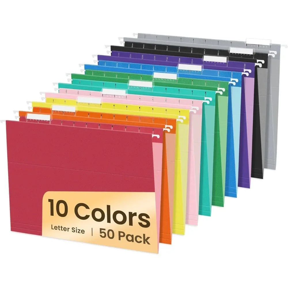Letter-Size Hanging File Folders 50-Pack (Assorted Colors)