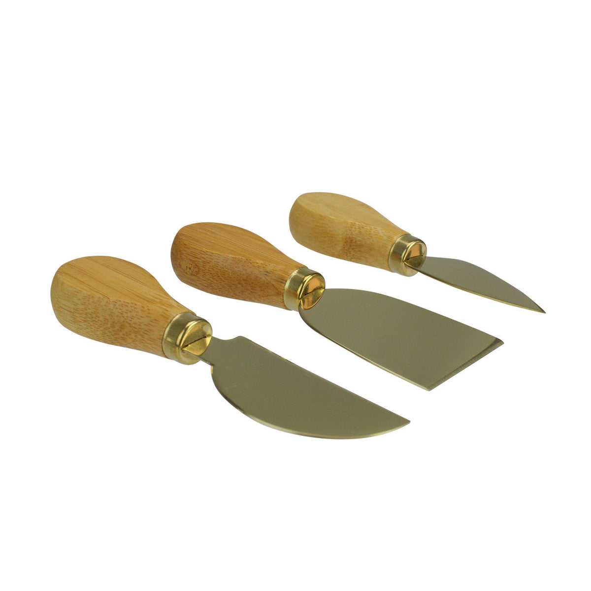 Set of 3 Gold Cheese Knives with Bamboo Handle 5&quot;