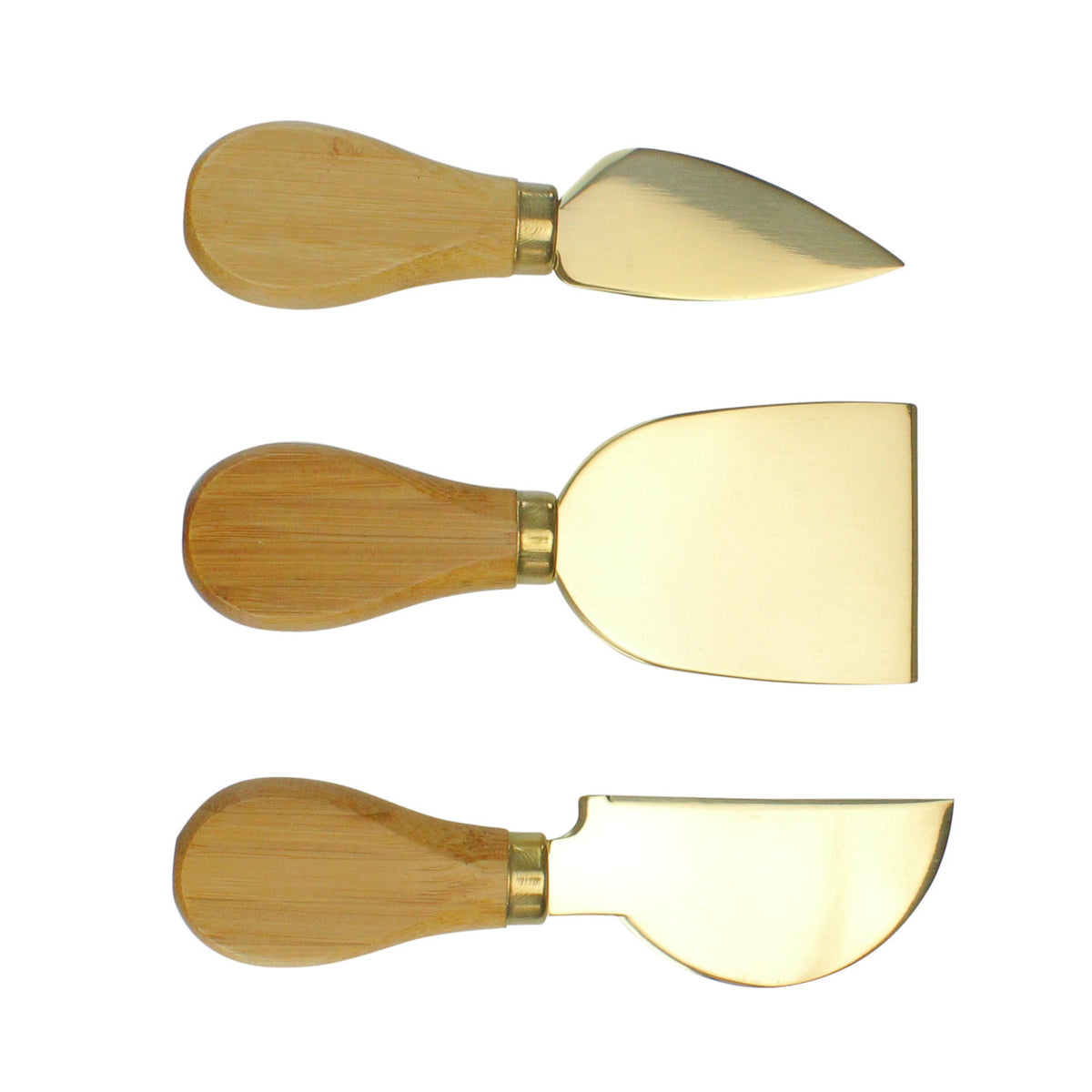 Set of 3 Gold Cheese Knives with Bamboo Handle 5&quot;