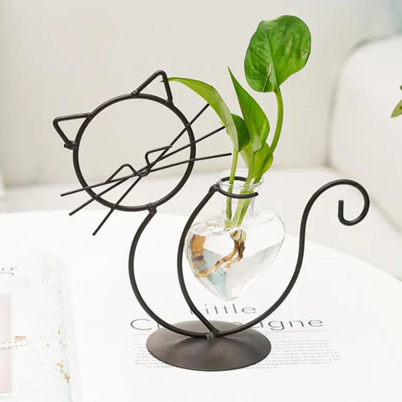 Metal Holder Cat Shape Vase for Home & Wedding Gifts and Decor