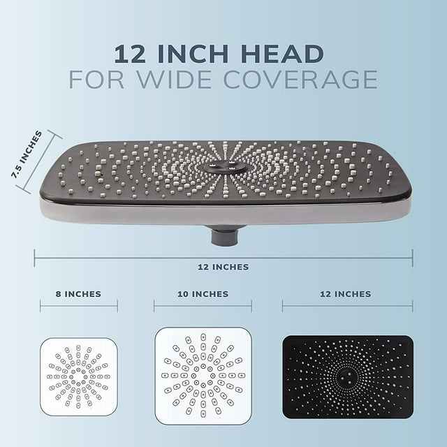 High Pressure Shower Head 5-Setting 12 inch Rain Shower Head with Handheld and Hose, Chrome & Black