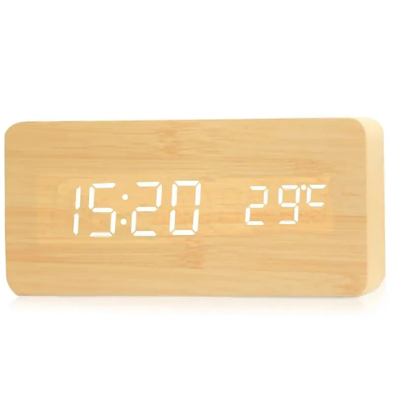 Wooden Digital Alarm Clock with Temperature (Bamboo)