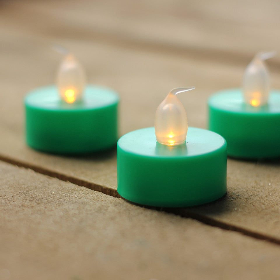 Green Christmas Tea Lights (Set of 3) – 1.5 Inch Battery Operated LED Flickering Holiday Candles