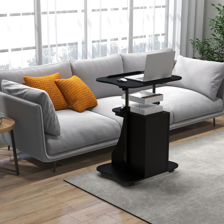 Adjustable Mobile Standing Desk Cart Tilt Desktop Cabinet with Door