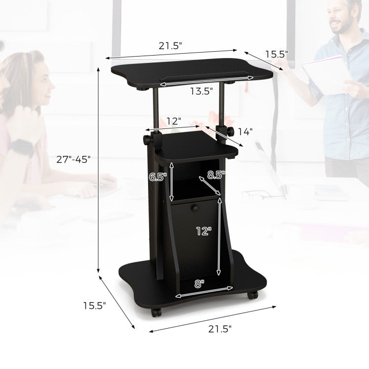 Adjustable Mobile Standing Desk Cart Tilt Desktop Cabinet with Door