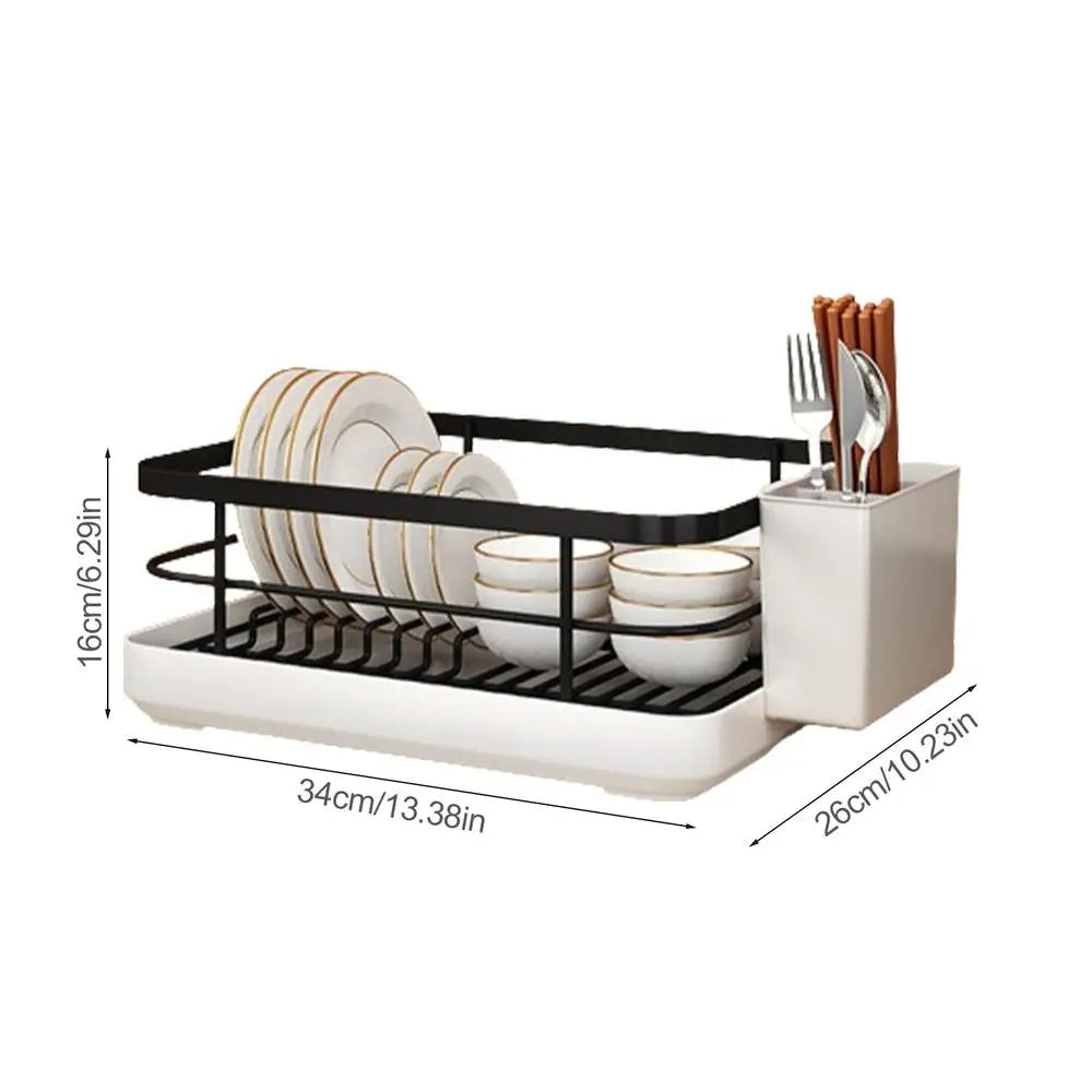 Kitchen Dish Organizer with Utensil Holder Drip Tray (Black)