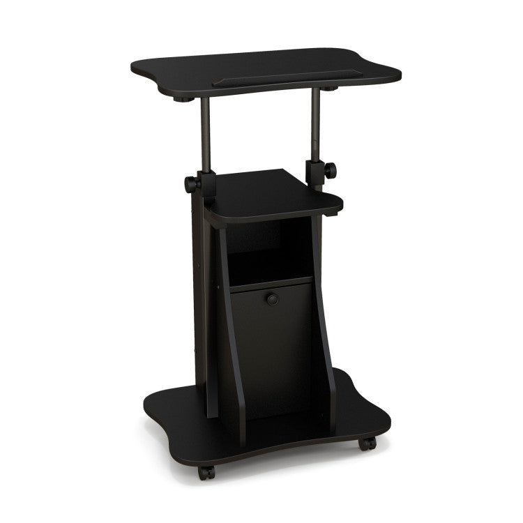 Adjustable Mobile Standing Desk Cart Tilt Desktop Cabinet with Door