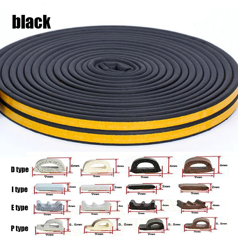 10M Self-Adhesive Door Window Seal Strip, D Type (Black)