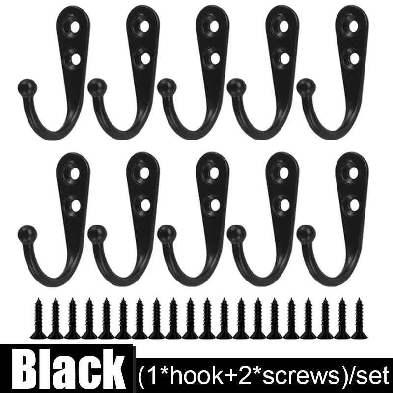 Alloy Hooks with Screws 10 Sets for Wall Mounting (Black)