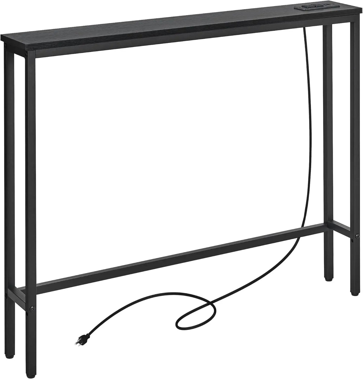 Sofa Console Table with Built-in Charging Station (Black)
