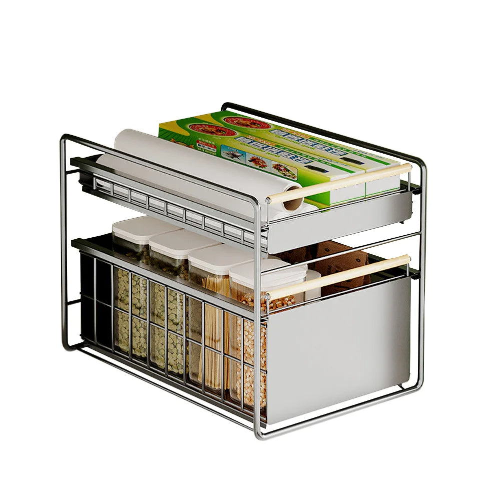 Double Layer Storage Rack Under-Sink for Kitchen & Bathroom Organizer (Black)