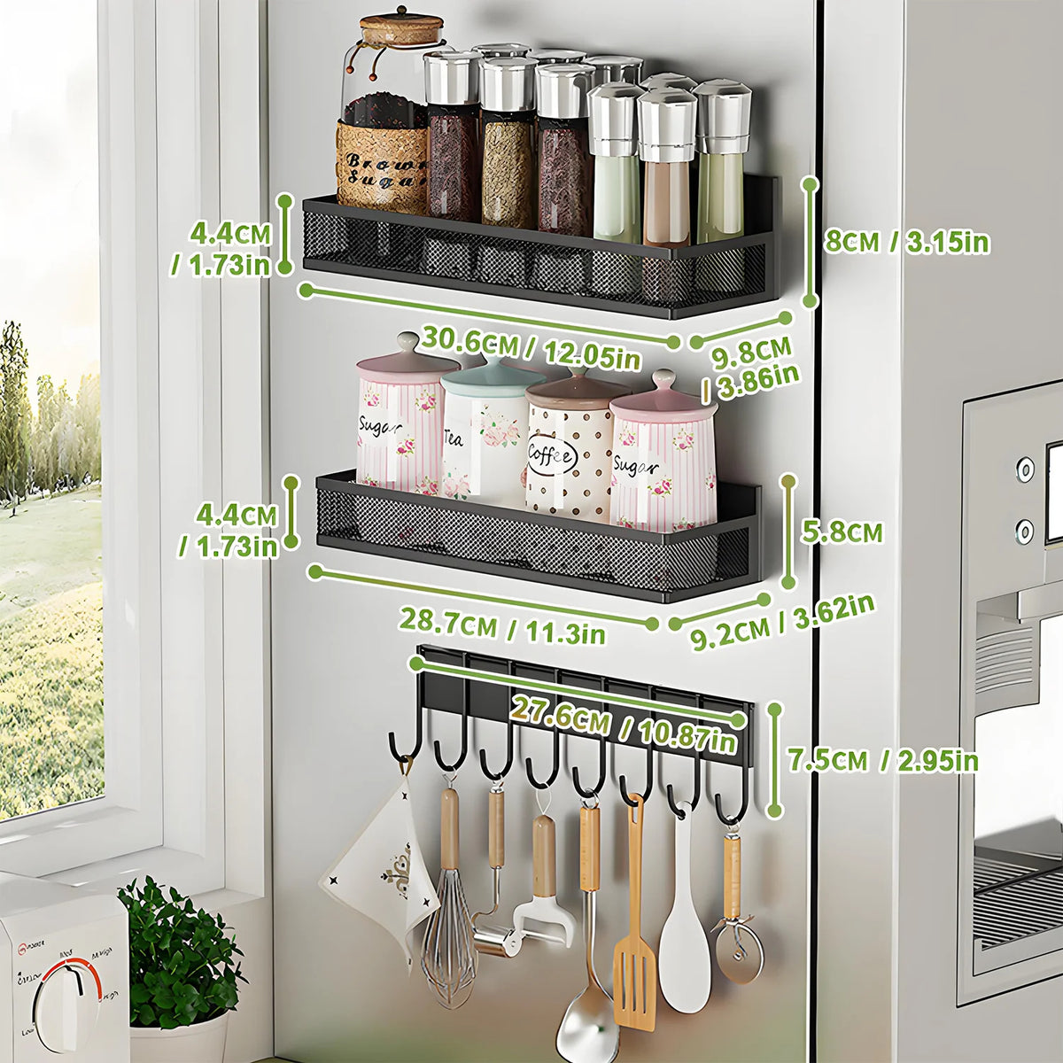 Magnetic Spice Racks 3-Pack for Refrigerator Organizer