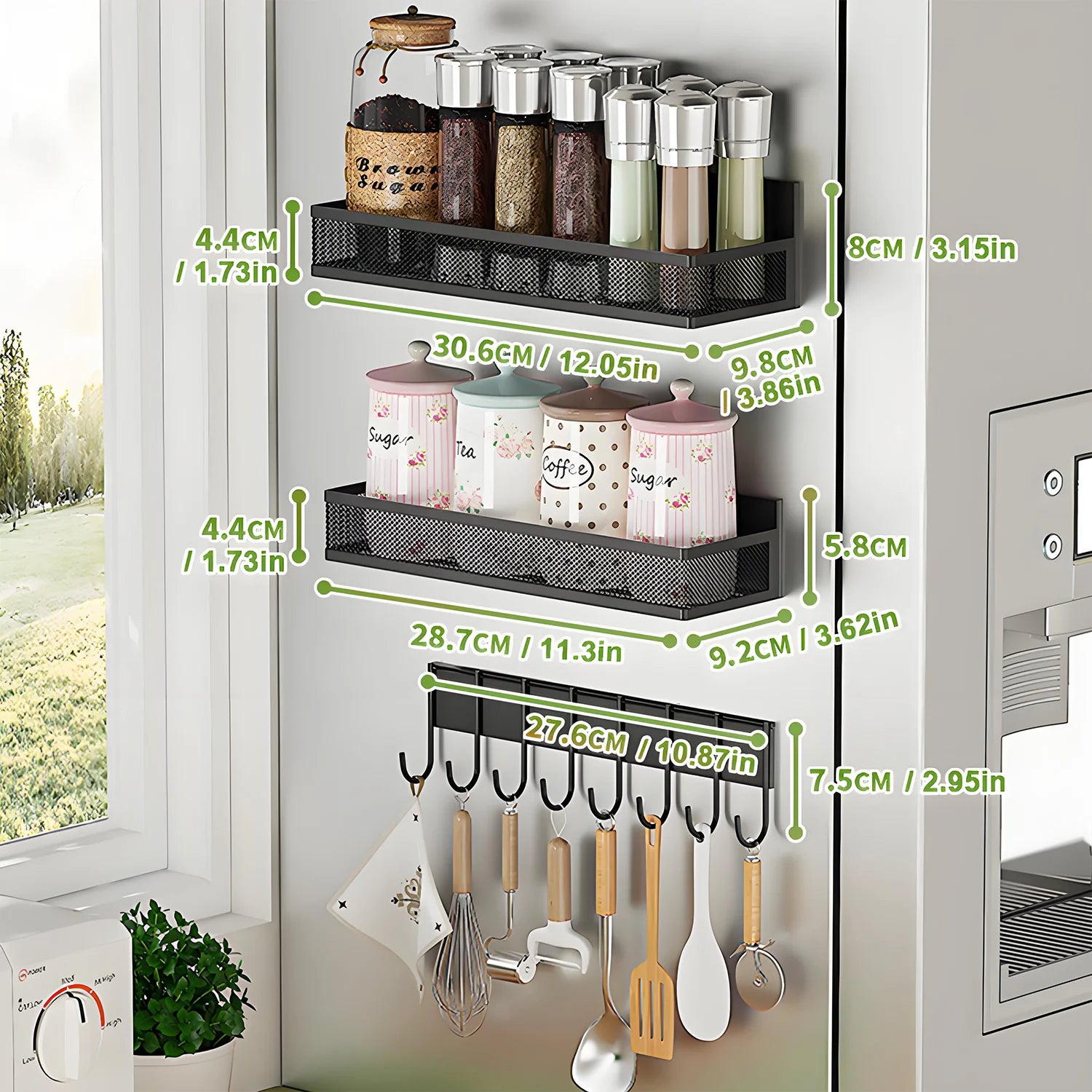 Magnetic Spice Racks 3-Pack for Refrigerator Organizer