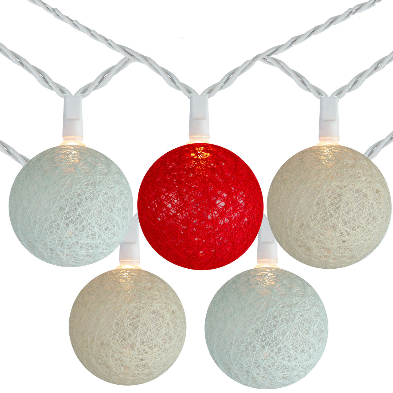 10 Red Green Cream Yarn Balls Outdoor String Lights with 8.6FT