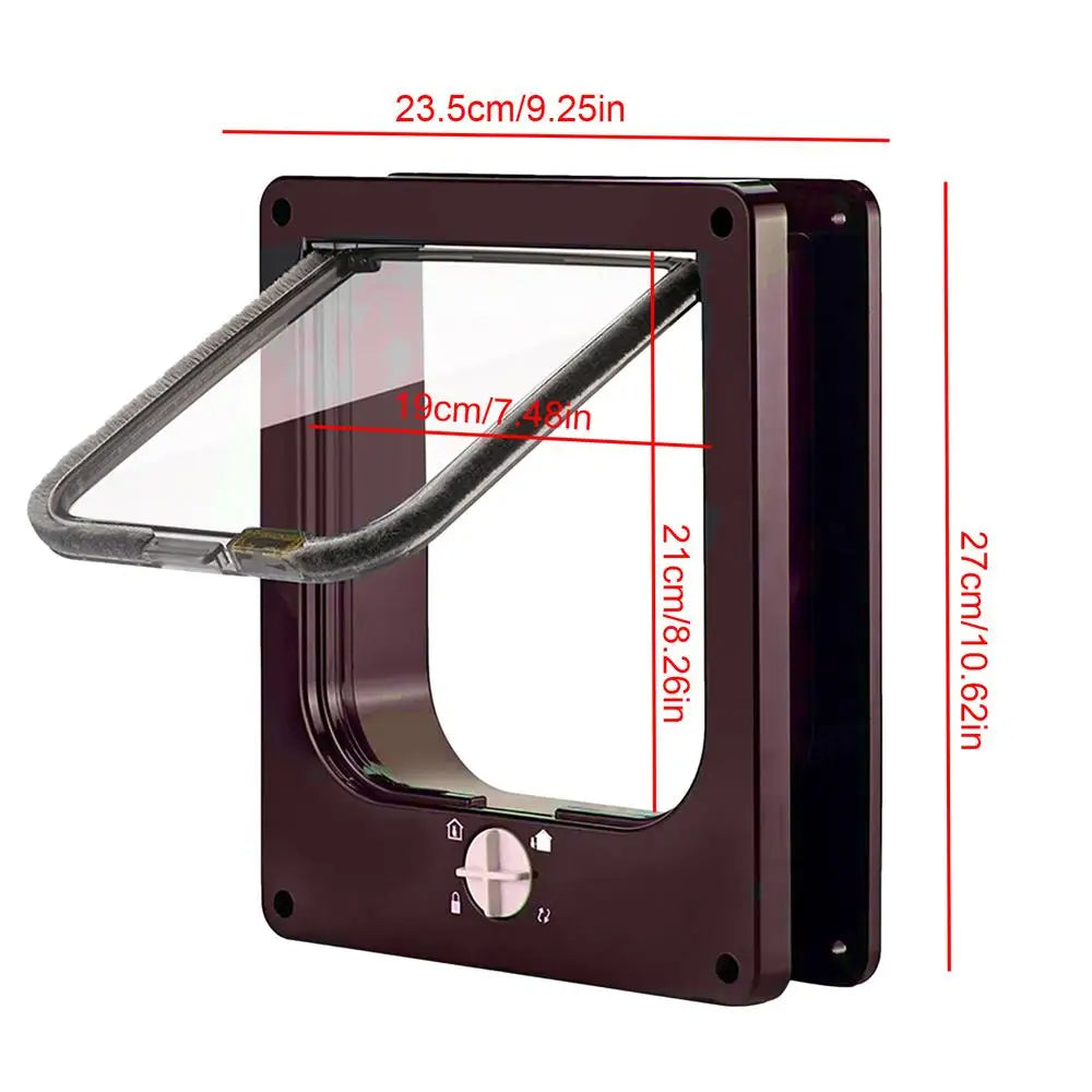 4-Way Locking Cat Flap Door for Walls Windows (Brown)