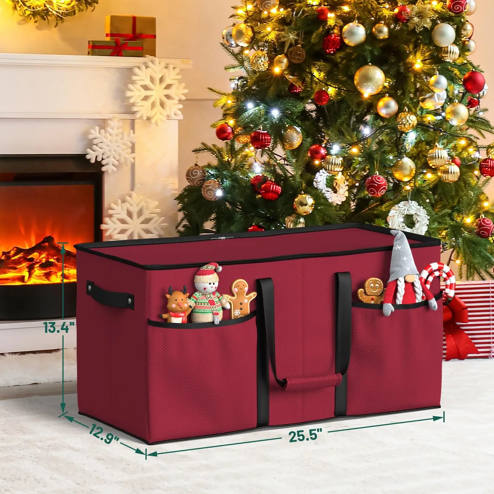 Oxford Christmas Ornament Storage Box Fits 128 Ornament Organizer Storage Box (Burgundy)