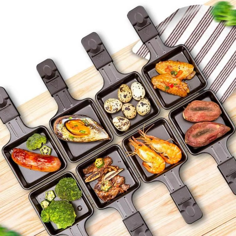 4-Piece Non-Stick Raclette Pan Set with Insulated Handles