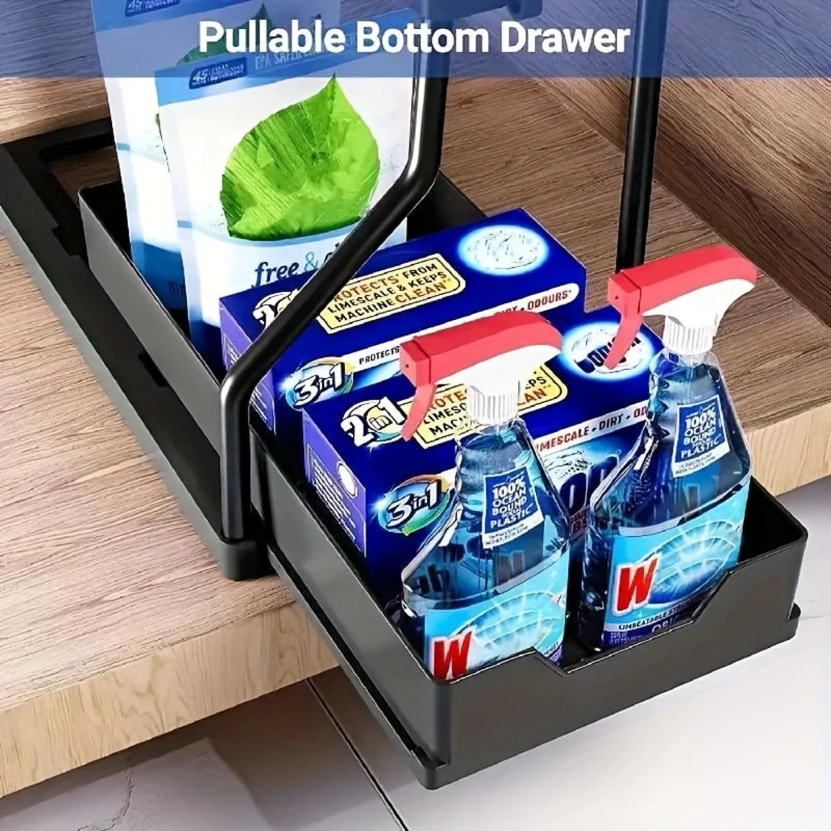 2-Tier Sliding Cabinet Drawer for Kitchen Bathroom