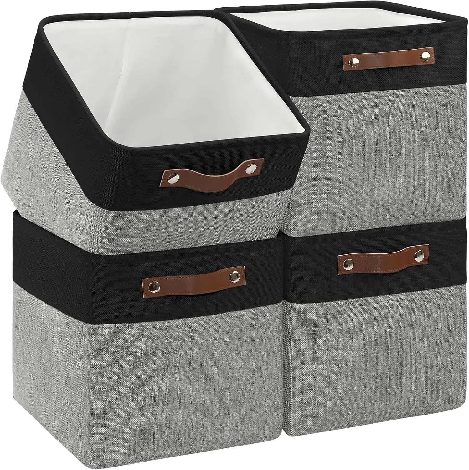 Foldable Cube Storage Bins with PU Handles for Home Organization (Dark Gray)