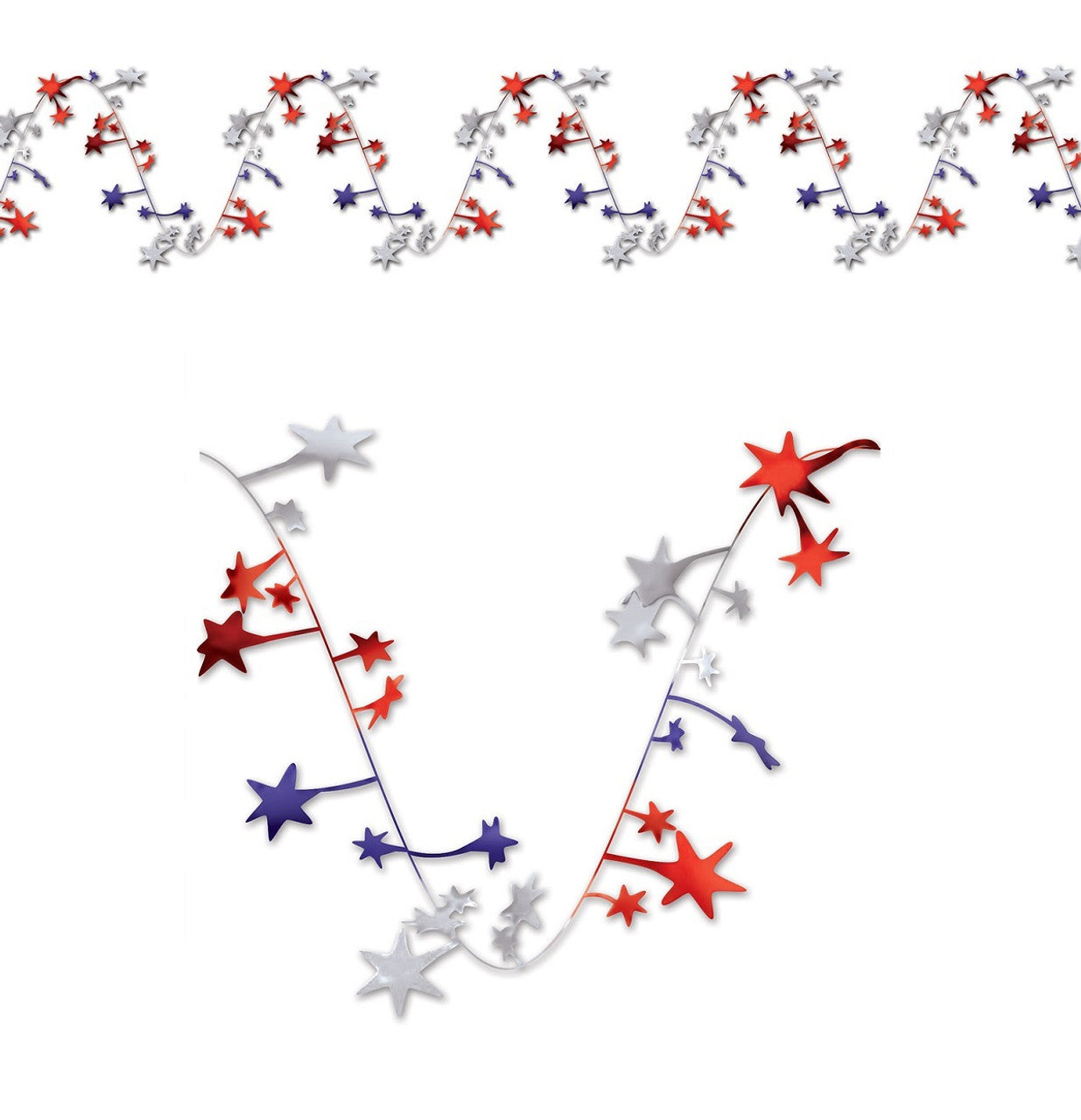 Red and Blue Gleam Flex Star Patriotic Garland, Pack of 12