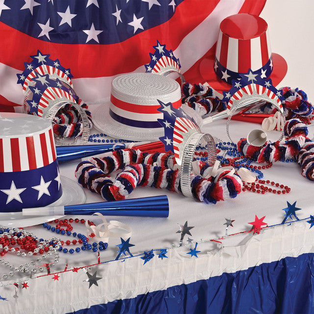 Red and Blue Gleam Flex Star Patriotic Garland, Pack of 12