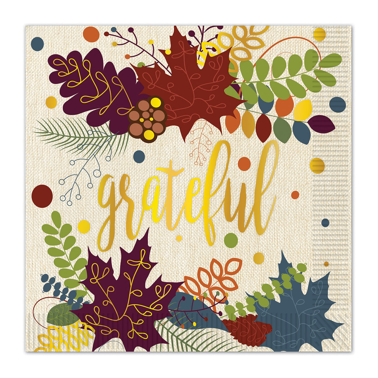 Fall Thanksgiving Tableware Pack of 12 "Grateful" Square Paper Luncheon Napkins (6.5") Disposable Fall Party Supplies