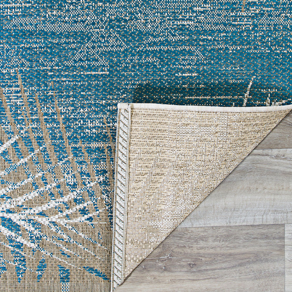Coastal Blue &amp; Beige Patio Throw Rug