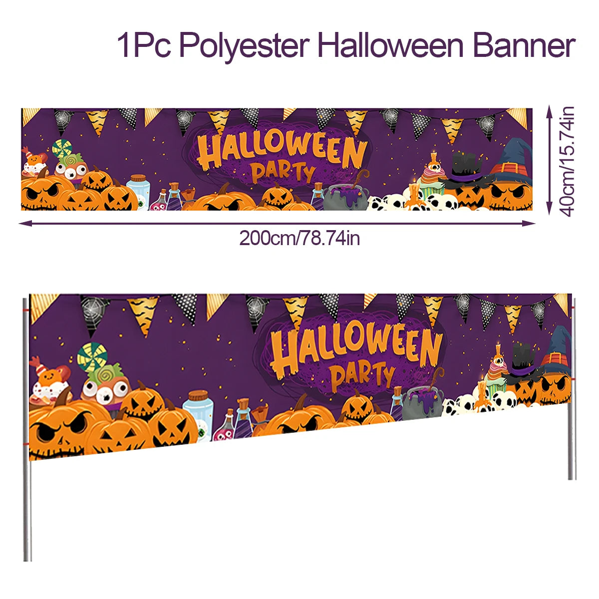 Halloween Hanging Banner with Pumpkins for Halloween Decoration (Deep Sapphire)