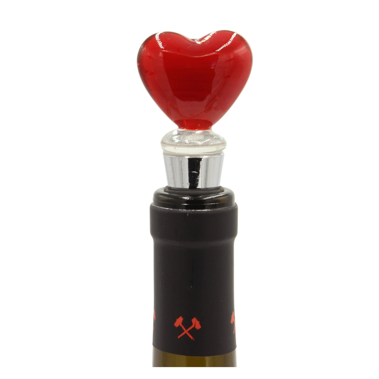 Black and Red Heart Design Glass Bottle Stopper