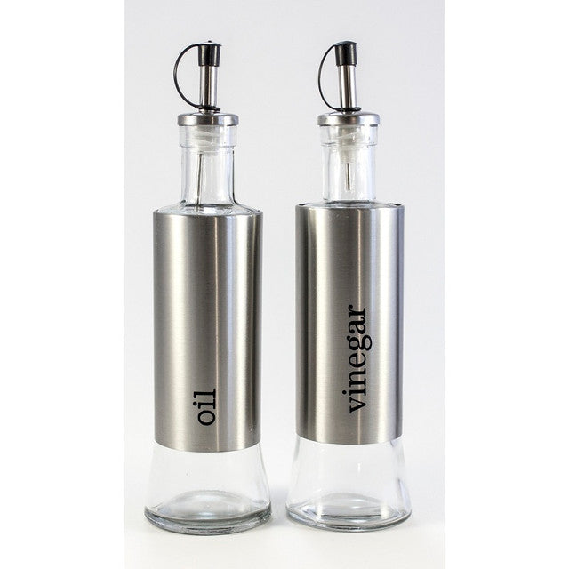 Oil and Vinegar Cruets Set of 2 Glass Stainless Steel