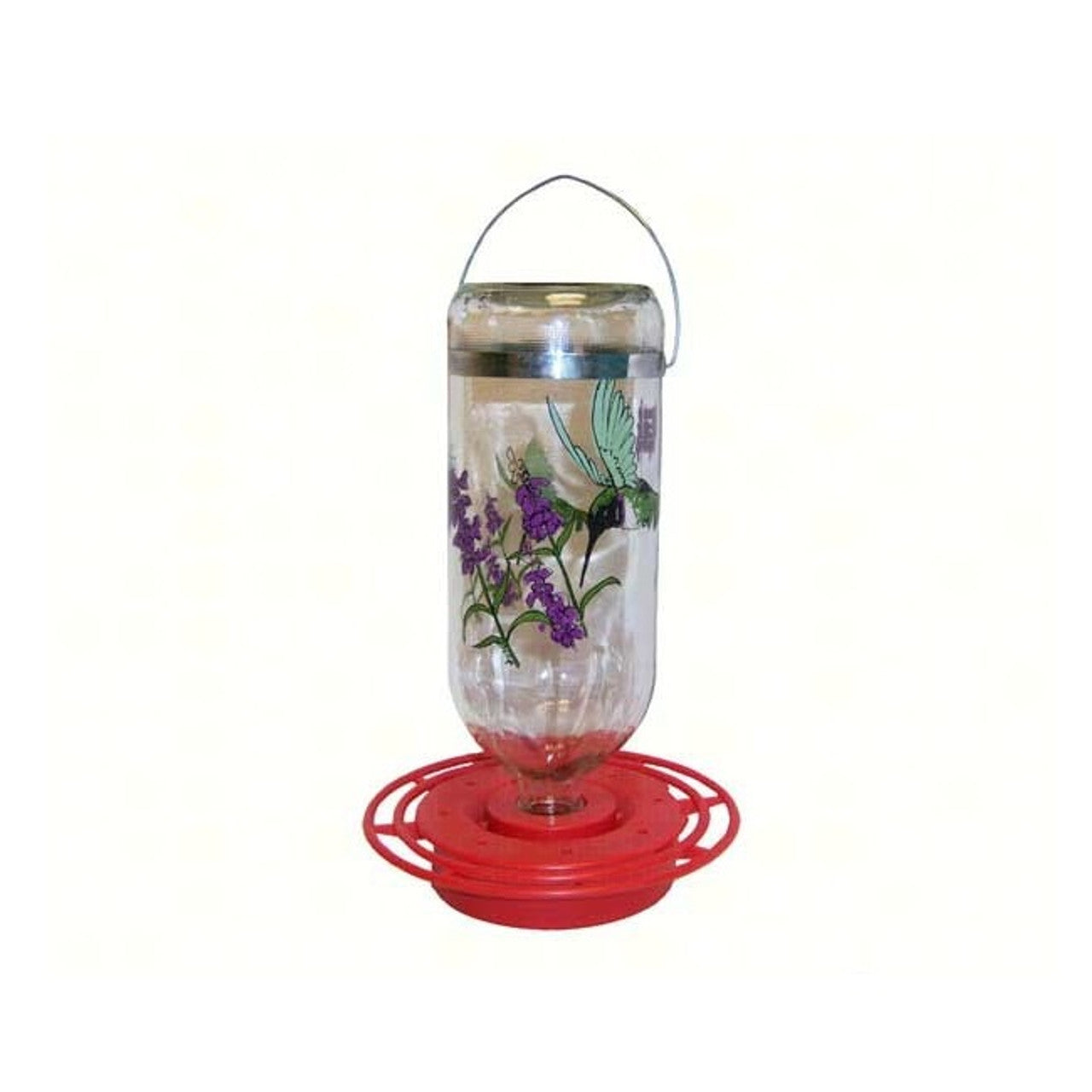 Painted Chinned Hummingbird Feeder 10" Clear Red Glass