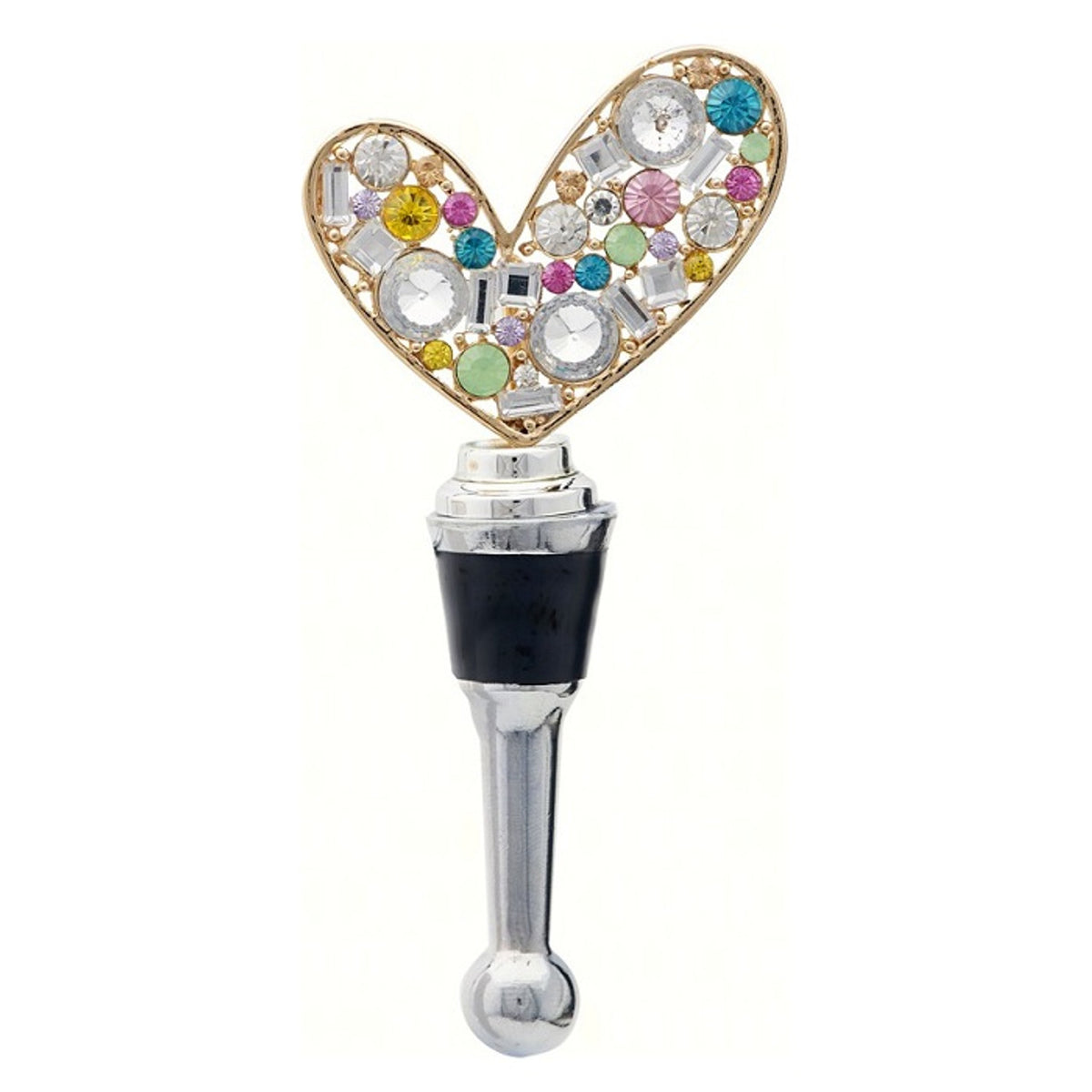 Heart with Stones Hand Blown Glass Bottle Stopper 4.5&quot;