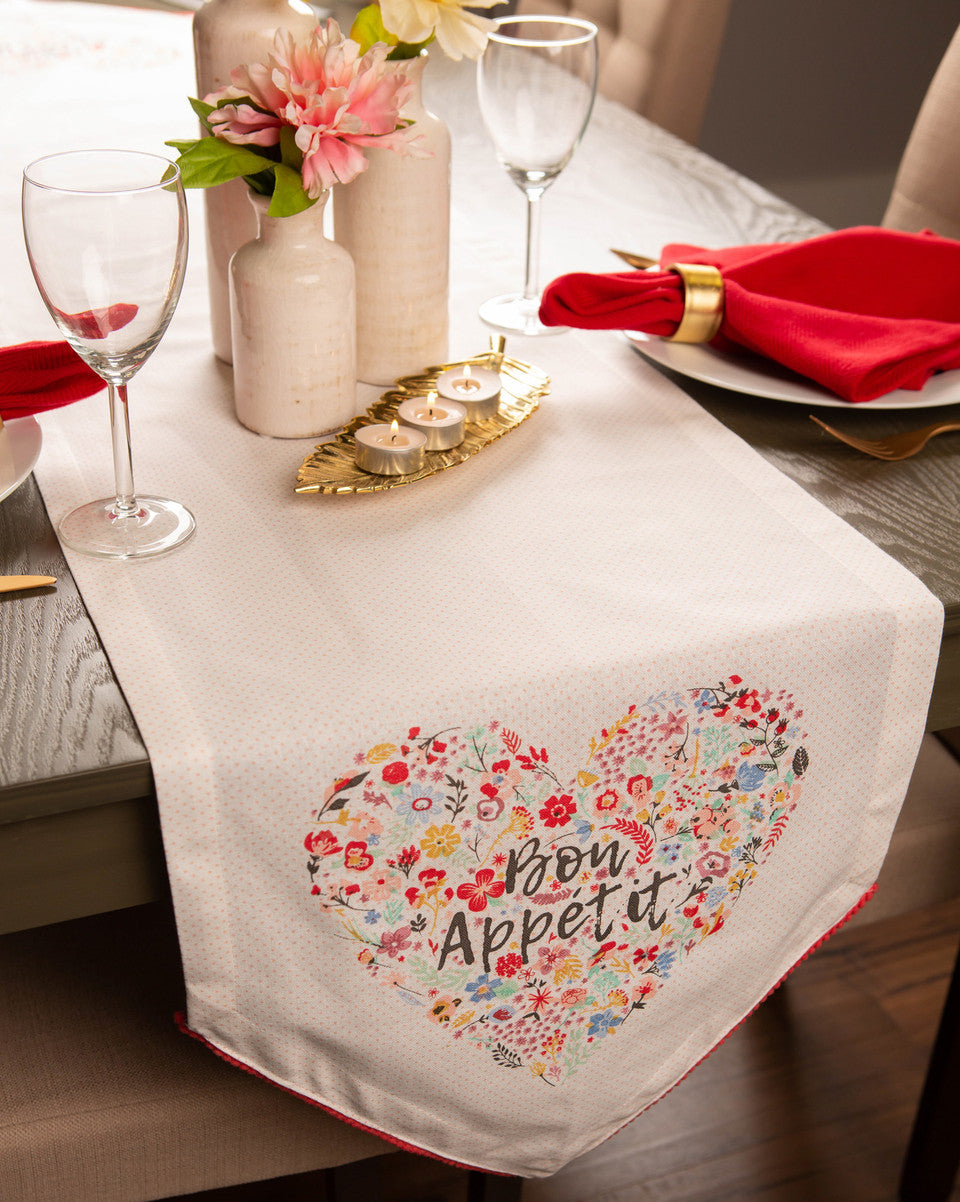 Floral Heart Bon Appetit Polka Dot Cotton Table Runner 72 Inches