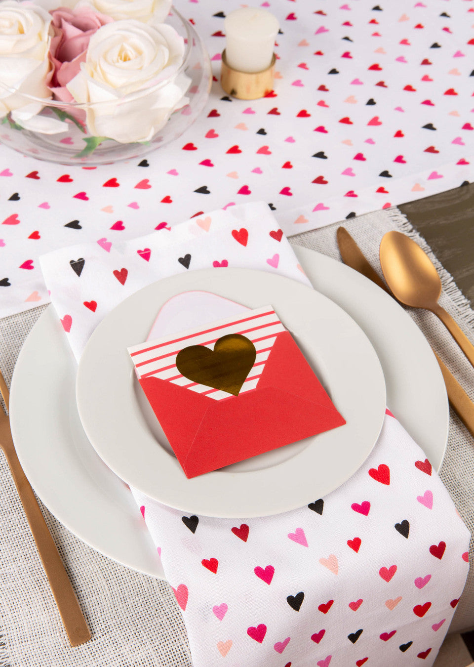 Mini Hearts Valentine's Day Cotton Table Runner 72" for Valentine's Day Dining Table