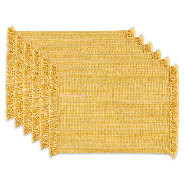 Golden Yellow Placemats Cotton Variegated Fringed Set of 6