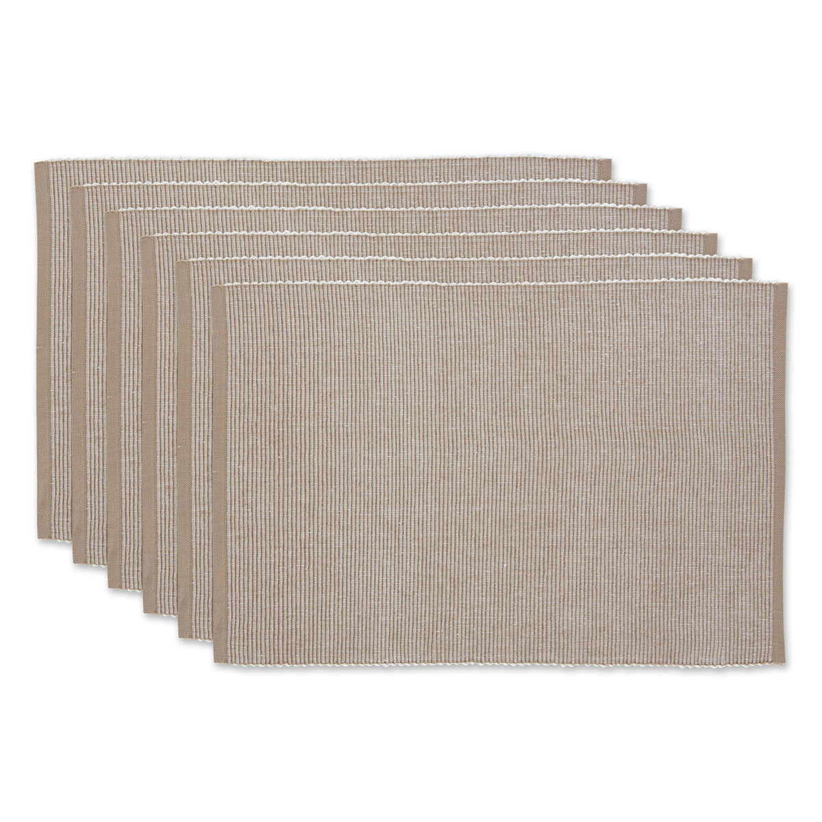 Ribbed Cotton Placemats 19&quot; Beige (6 Pack) – Variegated Texture Dining Table Linens