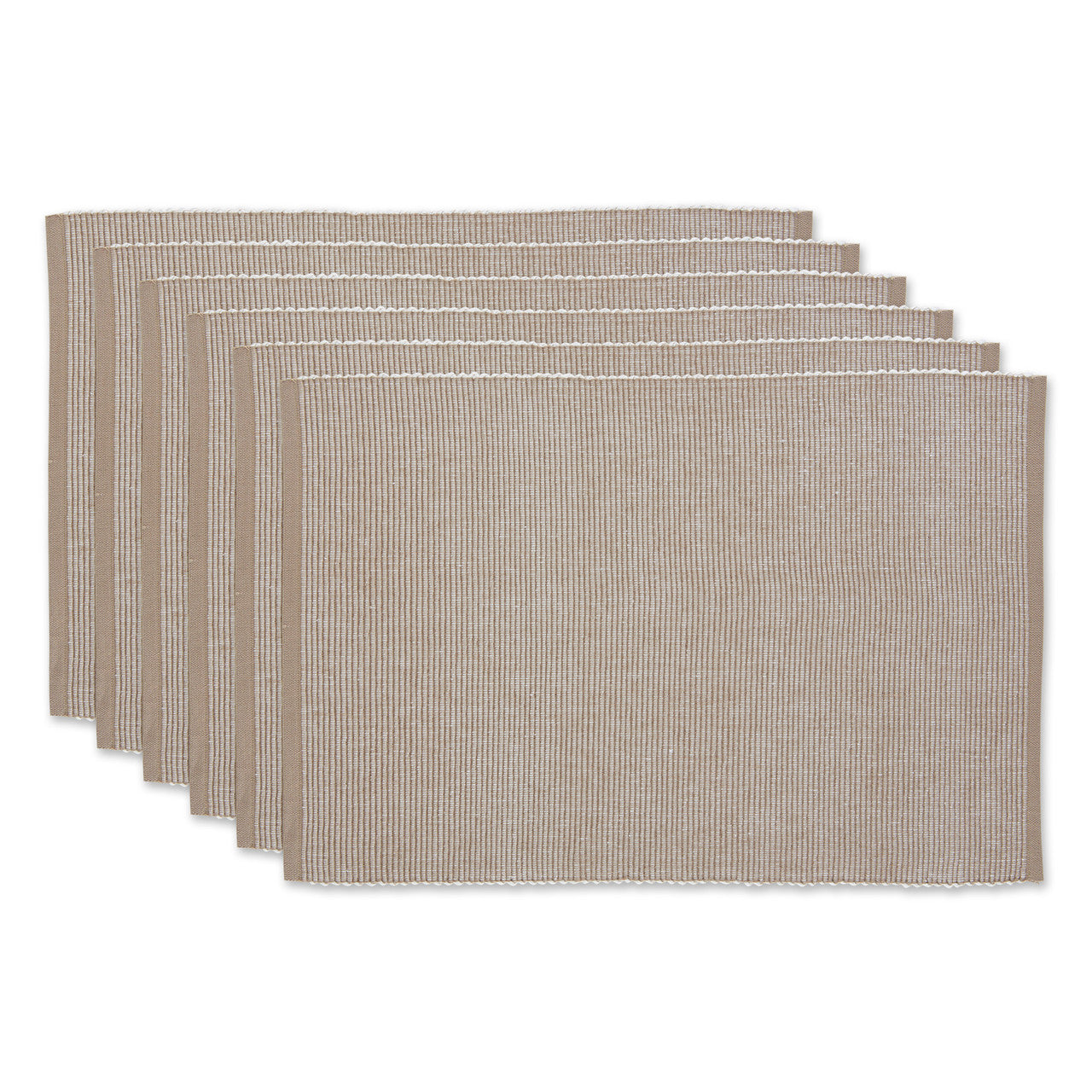 Ribbed Cotton Placemats 19" Beige (6 Pack) – Variegated Texture Dining Table Linens