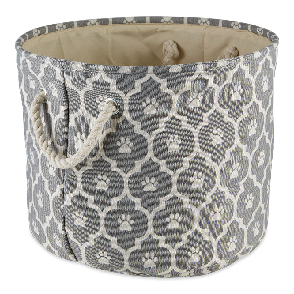 Round Pet Decorative Storage Bin 12&quot; Gray &amp; White