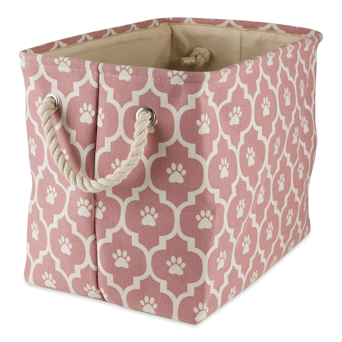 Medium Lattice Paw Pet Storage Bin Decorative 16&quot; Pink and White