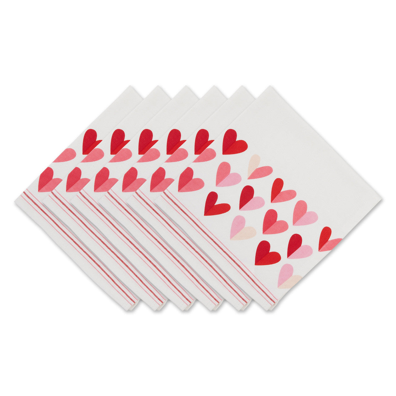 Set of 6 Red and White Two Hearts Print Modern Style Napkins