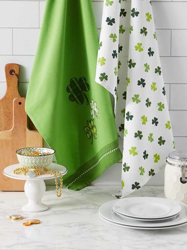 Set of 2 Shamrock Kitchen Towels 28 Inch for St.  Patrick's Day Decoration