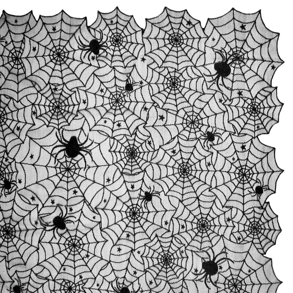 Tablecloth Halloween Lace 72" Black and White Spiderwebs