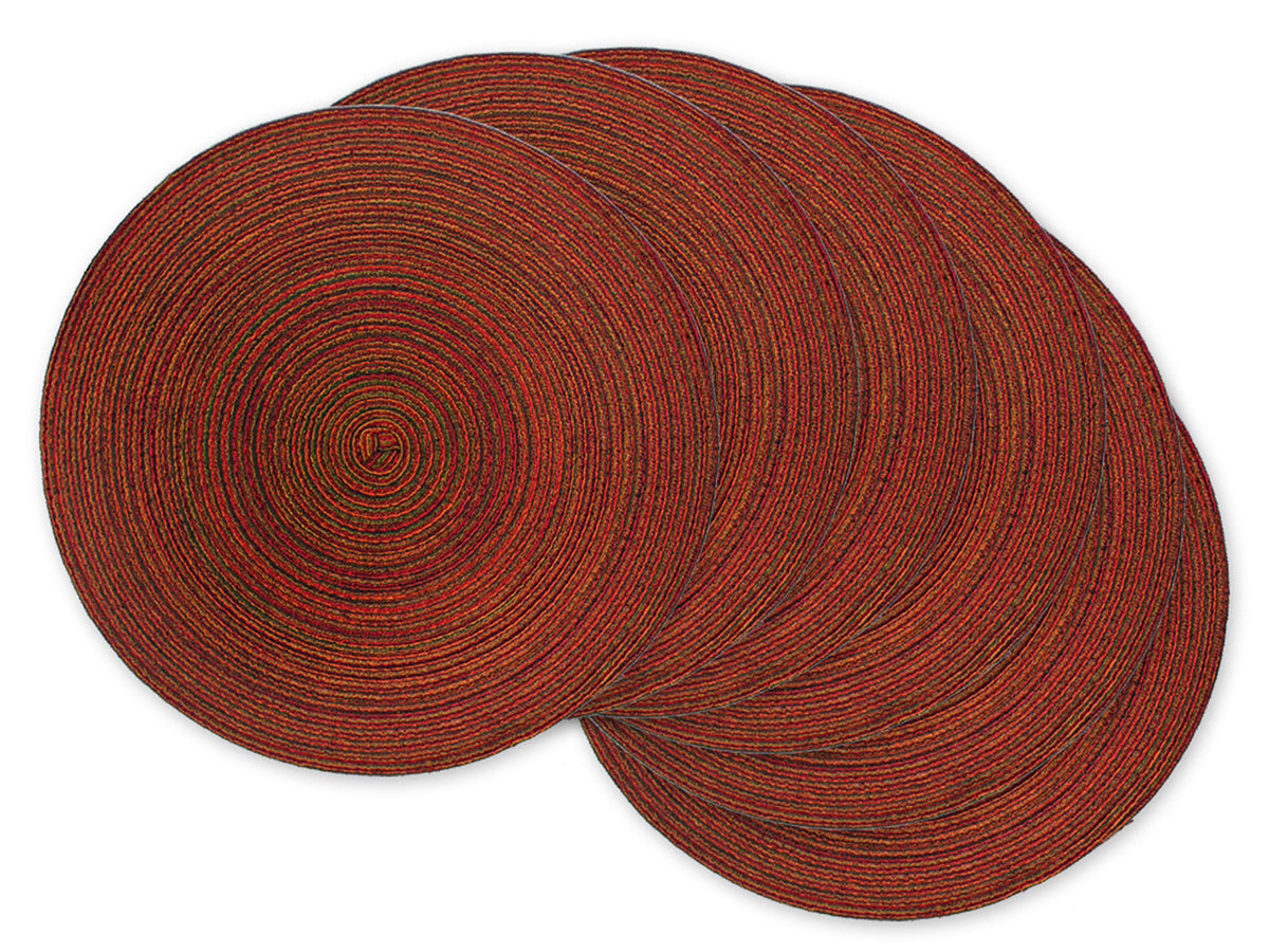 Set of 6 Variegated Red Round Woven Placemats 15&quot; x 15&quot;
